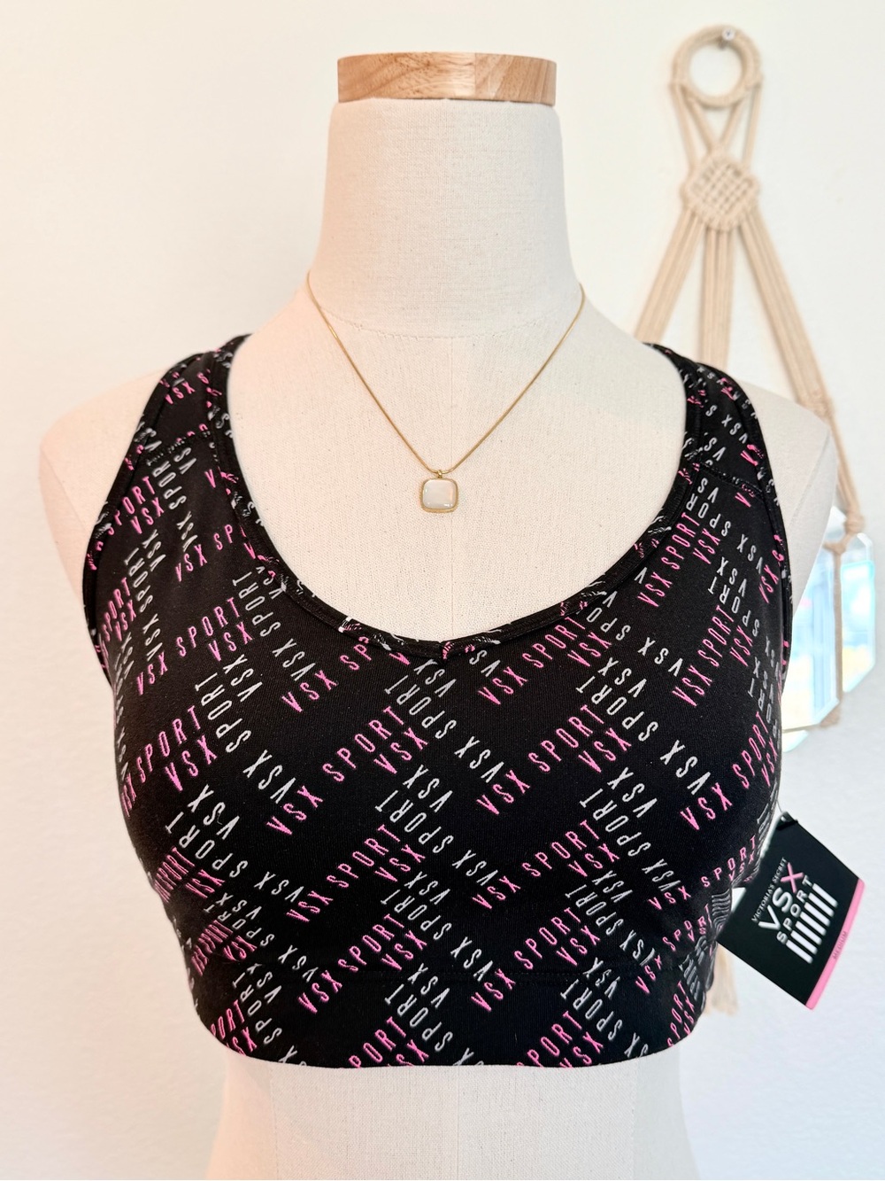 💗 Victoria’s Secret Sport Black Pink Logo RacerBack Player Sports Bra Medium M